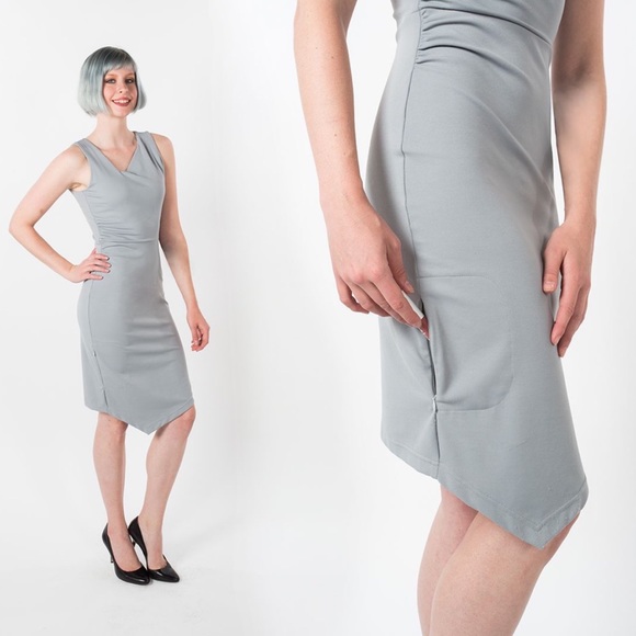 Betabrand Asymmetrical No Sweat Cocktail Dress in Gray